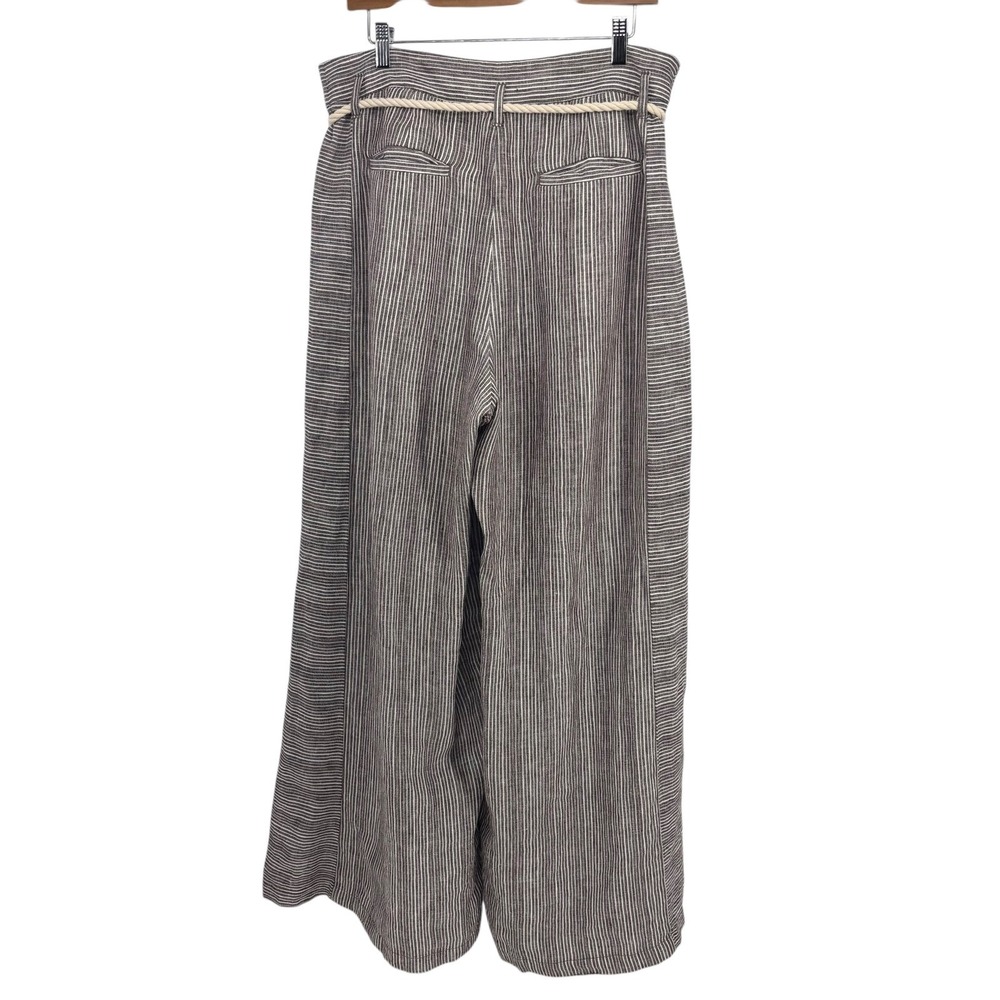 Anthropologie Ett Twa Super Wide Leg Brown Striped Linen Pant Women Size 12 Tall - Picture 3 of 16